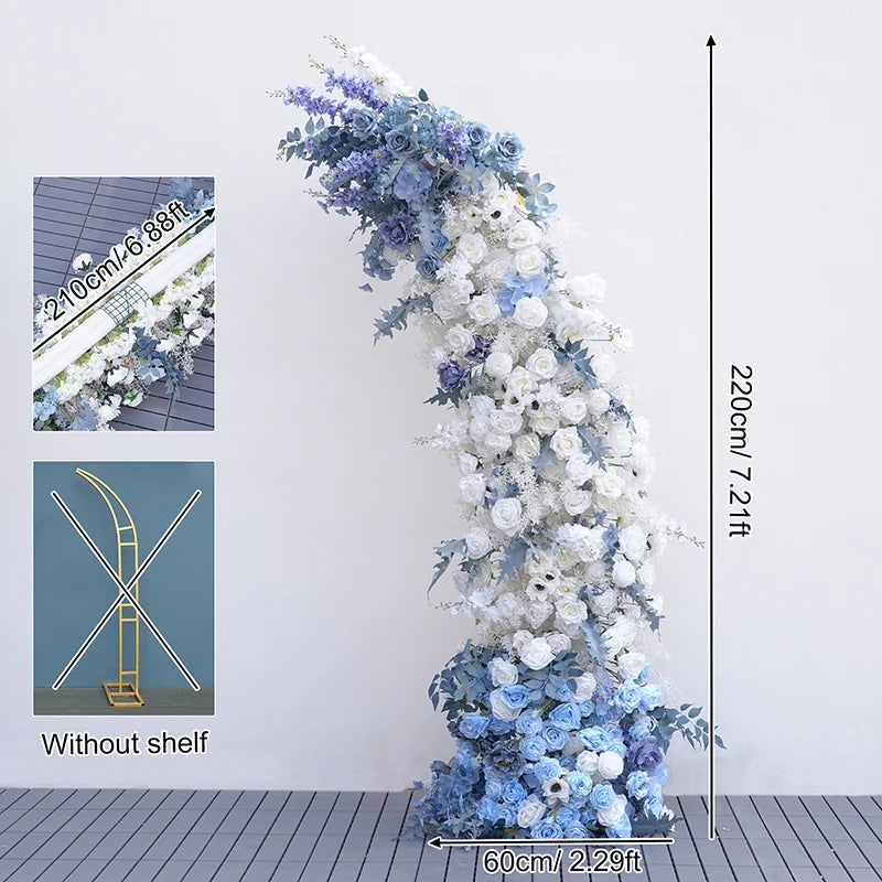 Arche décorative mariage fleurs artificielles bleu blanc vert feuillage classique festifextérieur
