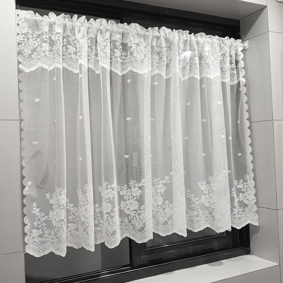 rideau brodé fleur blanc transparent classique cuisine fenêtre simple pastel decorationintérieur