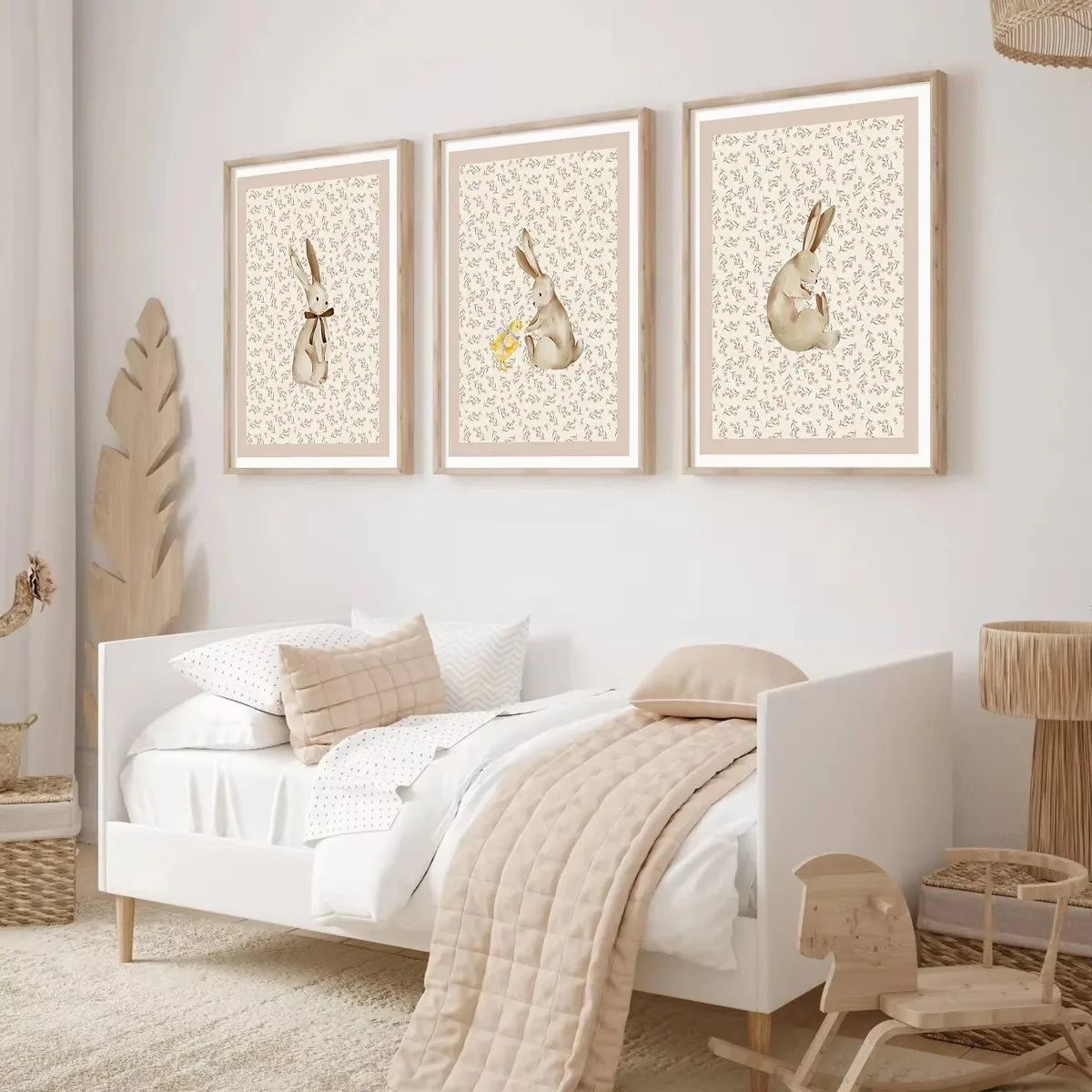 affiches bohème floral classique moderne toile beige blanc cadres bois chambre décoration moderne maison