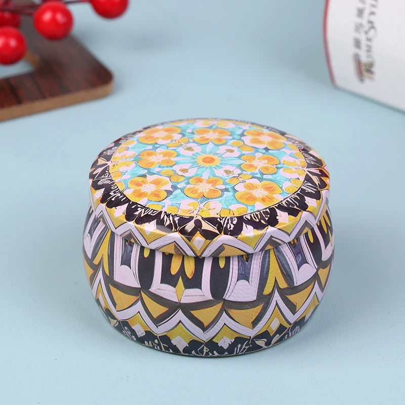 boîte ronde rangement cosmétique décorative motif floral boho chic pot stockage bijoux maquillage