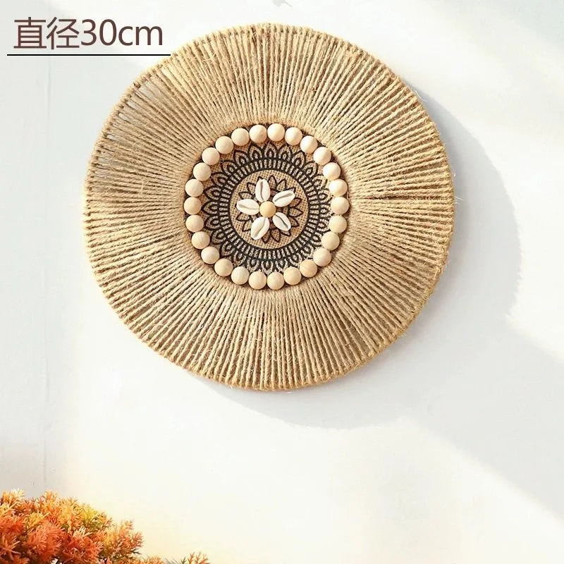 décoration murale boho chic circulaire motif floral rayures concentriques couleur beige blanc suspension murale