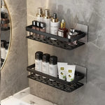 étagère salle bain noir adhésif sans perçage moderne grille perforation rangement robuste plastique