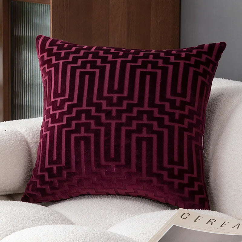 coussin velours géométrique moderne 45x45cm couleur bleu noir gris ornemental