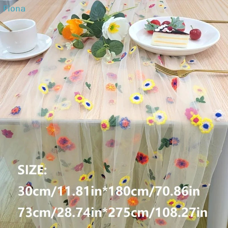 nappe table brodée fleurs multicolores transparente champêtre romantique décoration anniversaire mariage