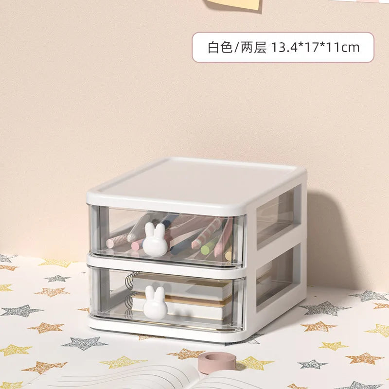 boîtes rangement tiroirs transparents rose poignées lapins moderne maquillage stylos pinceaux