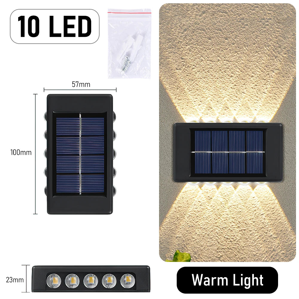 lampe murale solaire 10 led moderne panneau solaire extérieur jardin noir bleu minimaliste