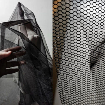 tissu maille hexagonale polyester transparent noir blanc bricolage décoration fond scène respectueux environnement minimaliste