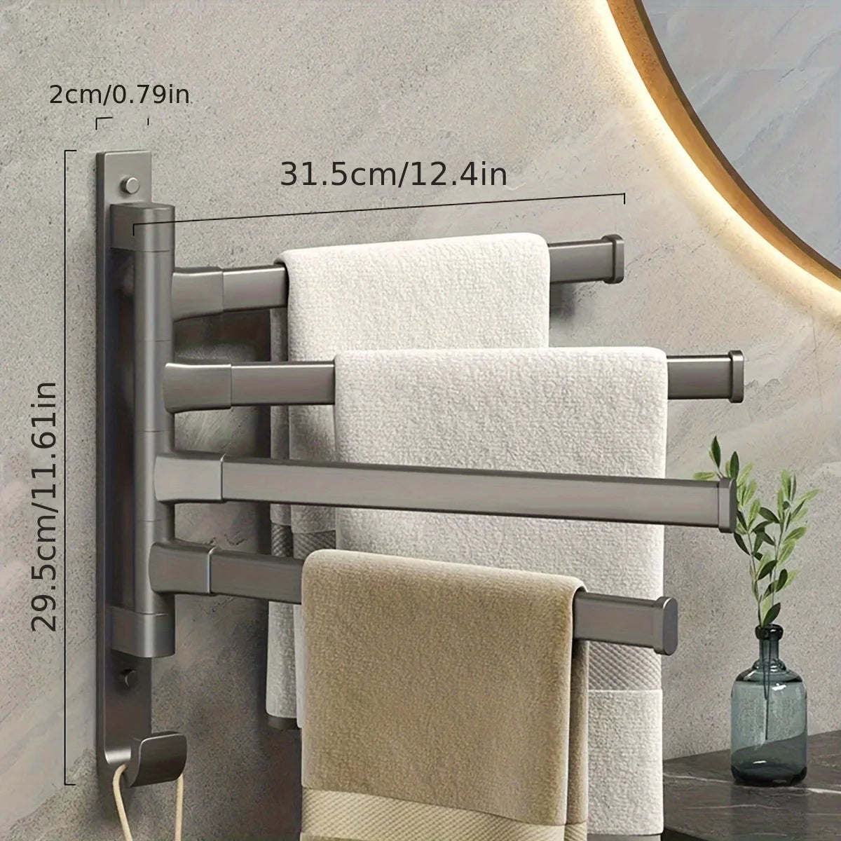 porte serviettes mural acier inoxydable gris moderne lisse pivotant salle bain pliable autoinstallation