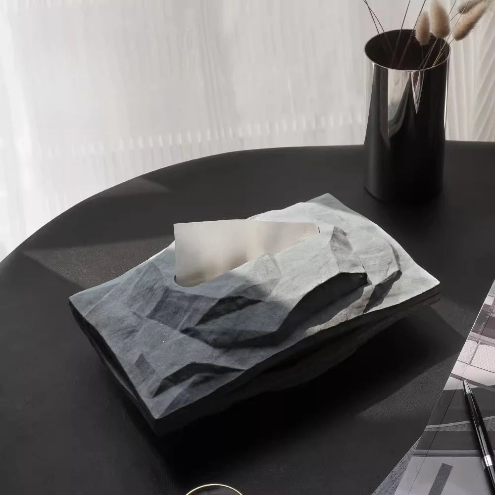 boîte mouchoirs résine moderne gris beige papier froissé minimaliste chambre