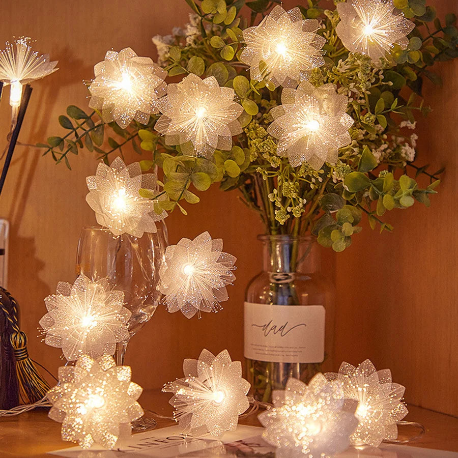 guirlande lumineuse fleurs lotus fibres optiques multicolore moderne blanc violet vert bleu rose noël