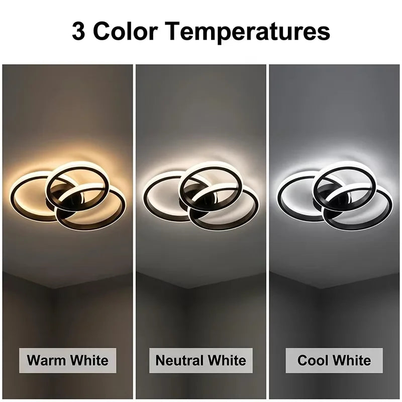 luminaire led moderne minimaliste anneau concentrique blanc noir télécommande interrupteur