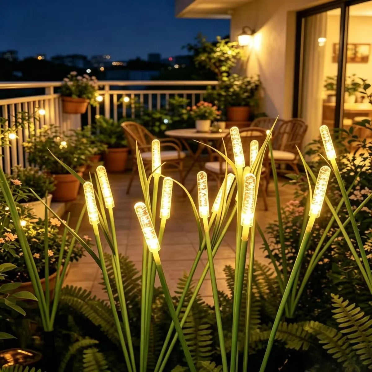 guirlande lumineuse solaire filaments vert jaune moderne semi transparente patio jardin fixée piquet