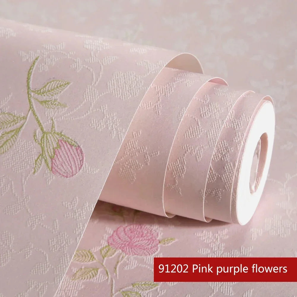 papier peint floral texturé blanc cassé rose violet bleu vert chambre salon étude enfants