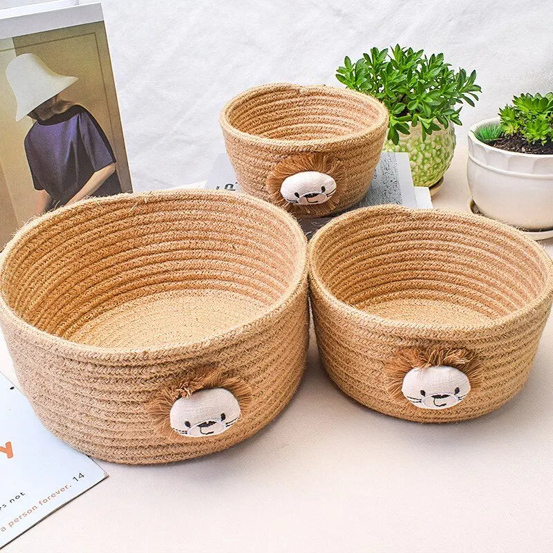 panier tissé motif lion bébé chambre rangement jouets organisateur deco enfantine durable