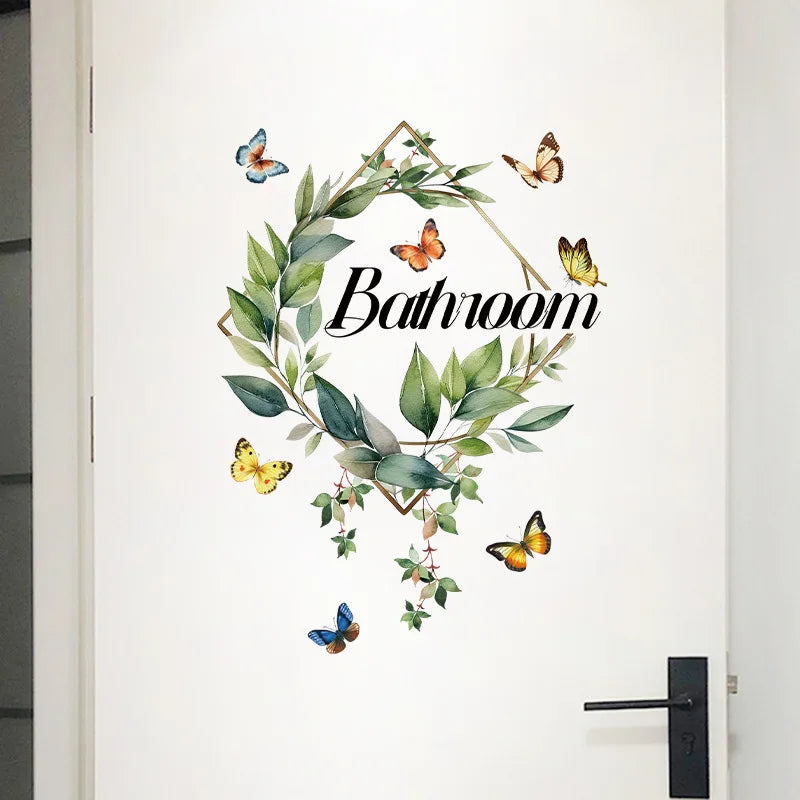 autocollant mural vert feuilles papillons naturel chambre texte bathroom adhésif décoration