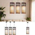 suspension lumineuse bambou rayures horizontales moderne oriental marron clair beige