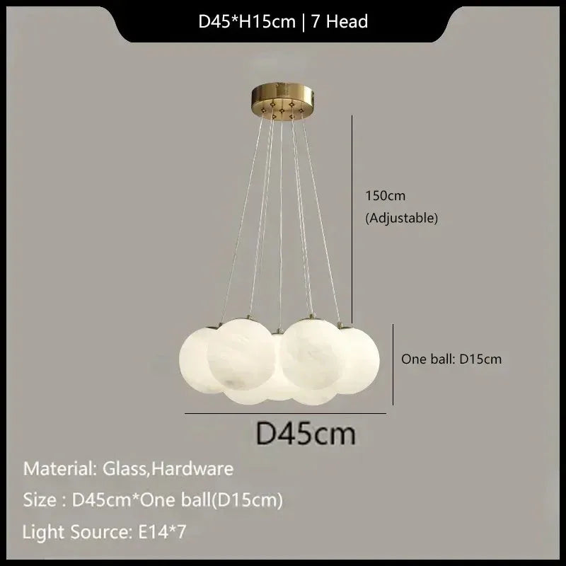 Suspension lumineuse moderne cristal blanc légèrement translucide chaînes métalliques