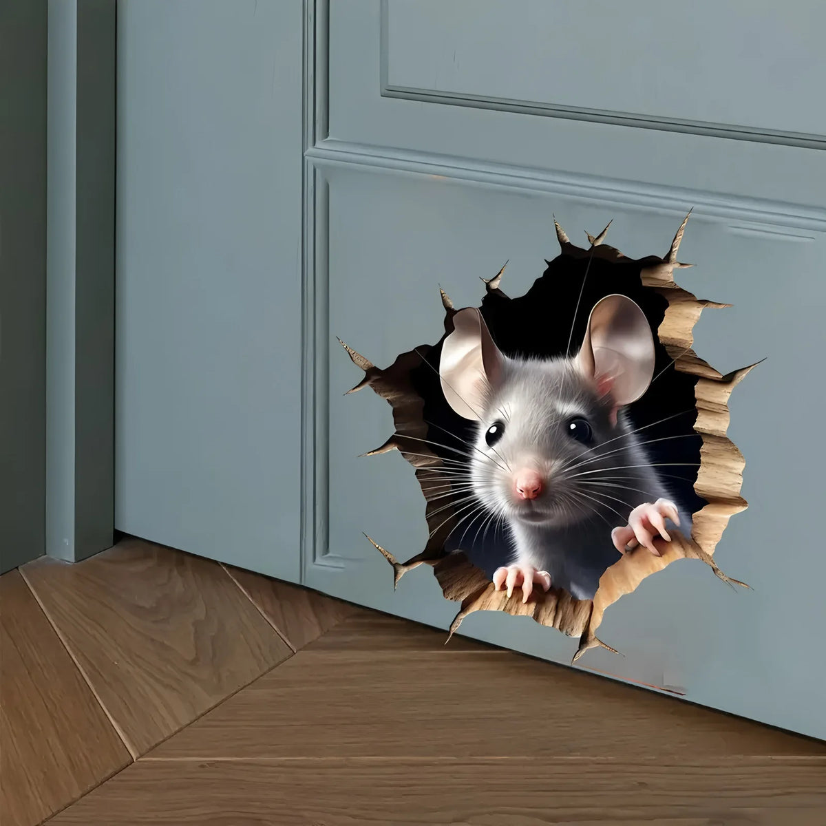 autocollant mural rat texture bois gris noir réaliste 3D adhésif décoration chambre salon entrée
