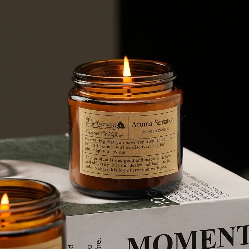 bougie parfumée marron clair scellée étiquette beige classique sans fumée 15h parfumée cadeau anniversaire