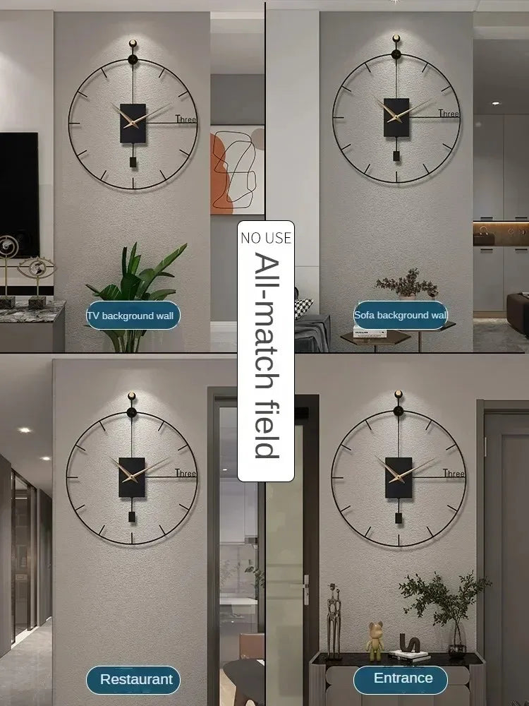 pendule oscillant horloge murale moderne aiguilles métal noir or salonDecorationMuraleQuartzSweepSecondMovement