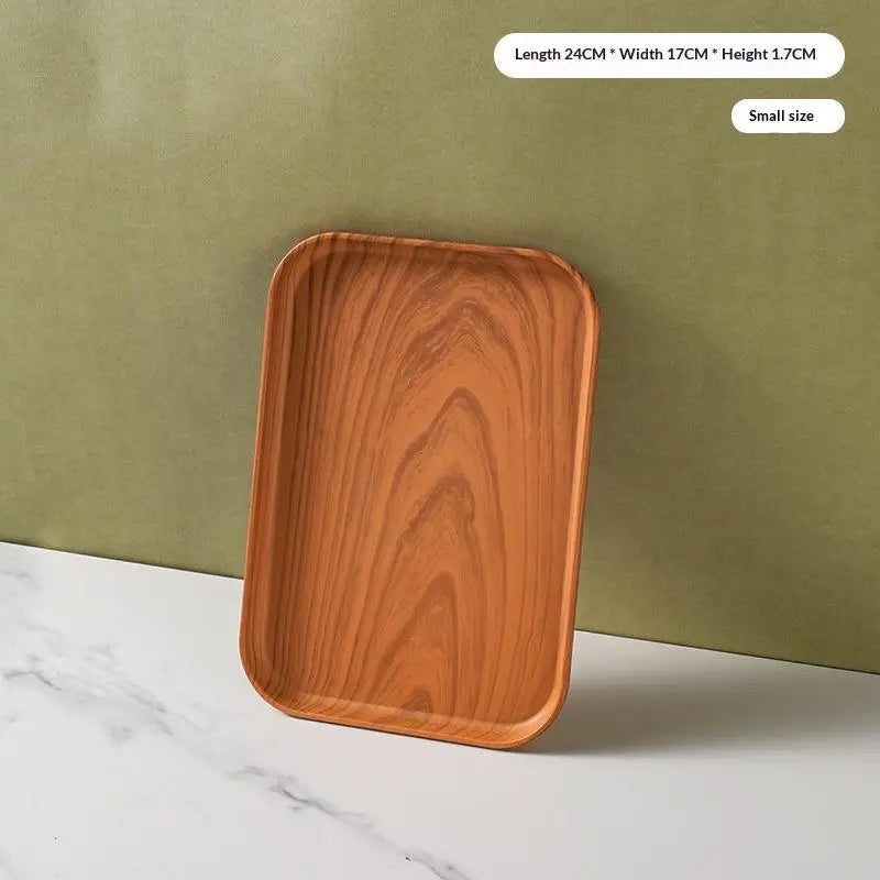 plateau service alimentaire plastique imitation bois moderne minimaliste marron clair foncé règle intégrée empilable