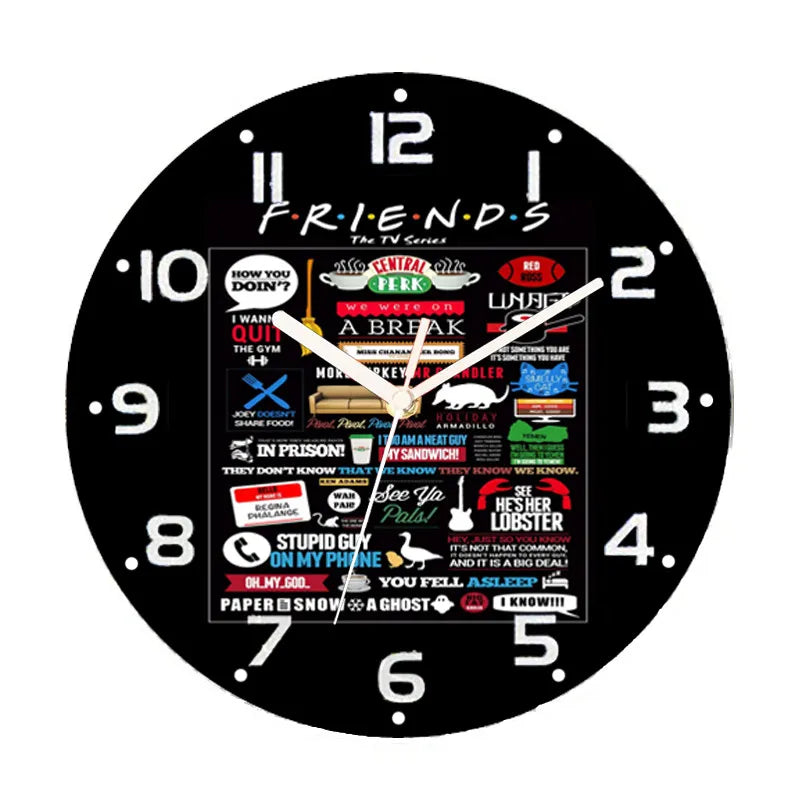 Détail de l'horloge murale avec motif Friends en couleur rose