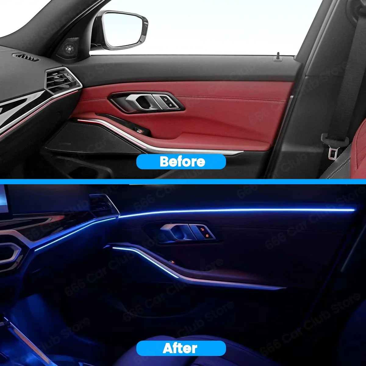 bande lumineuse voiture adhésive moderne violet bleu lisse opaques connecteurs câble