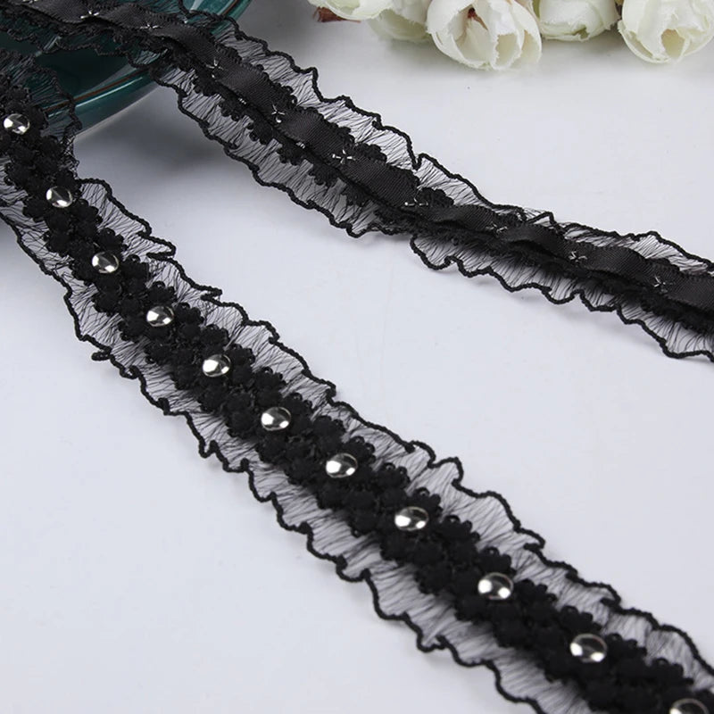 ruban dentelle noir blanc décoration diy jupes confection classique 10 yards polyester