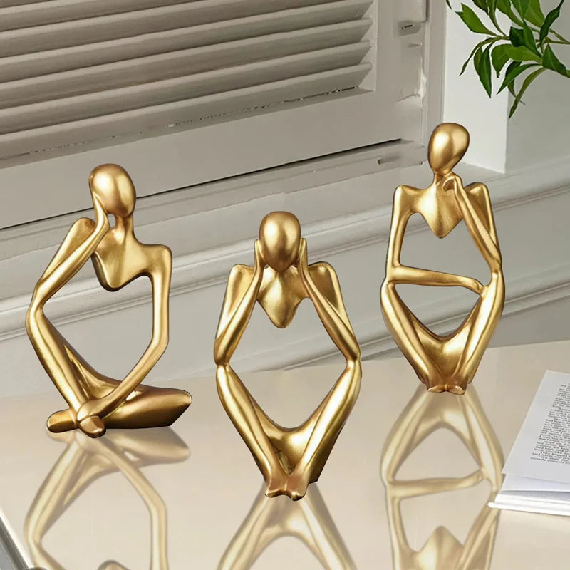 statuettes decoratives abstraites modernes or resine lisses minimaliste ornement maison