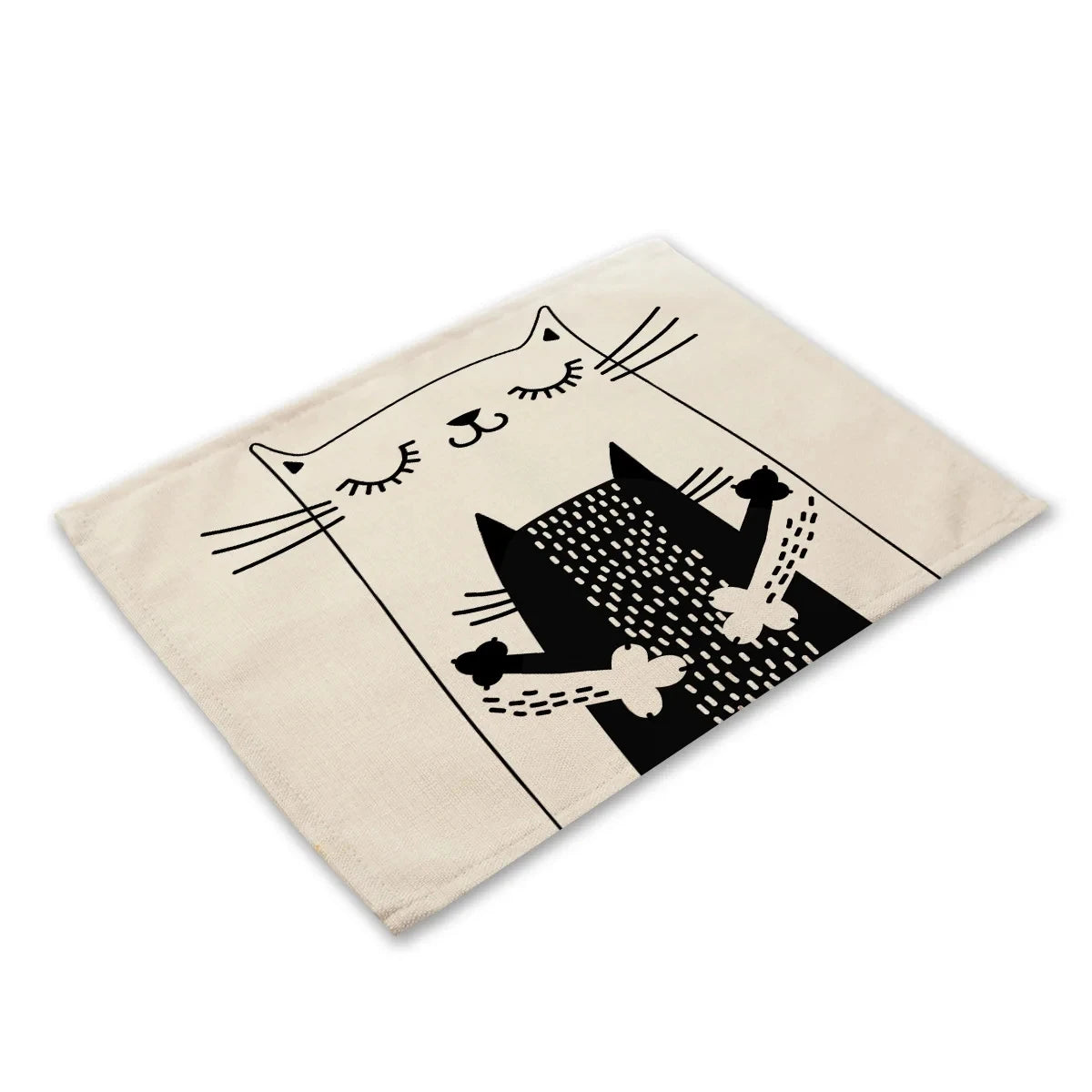 serviettes lin motif chats noir rayures illustration simple beige clair