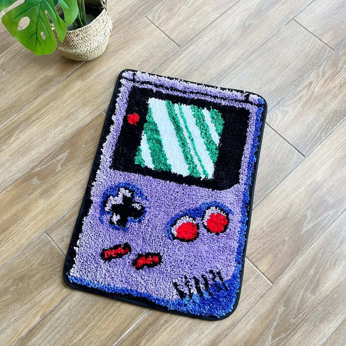 tapis géométrique rétro console jeux violet noir blanc vert rouge bleu imperméable antidérapantversibleextérieur