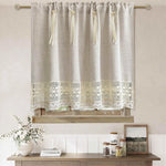 rideau polyester opacité beige clair texture lin bordure dentelle classique rustique