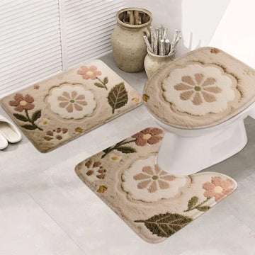 tapis toilette beige vert rose fleurs cactus motifs géométriques moderne antidérapant absorbant