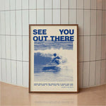 affiche surf vintage surfeur vague bleu blanc cadre mural décoration chambre salon