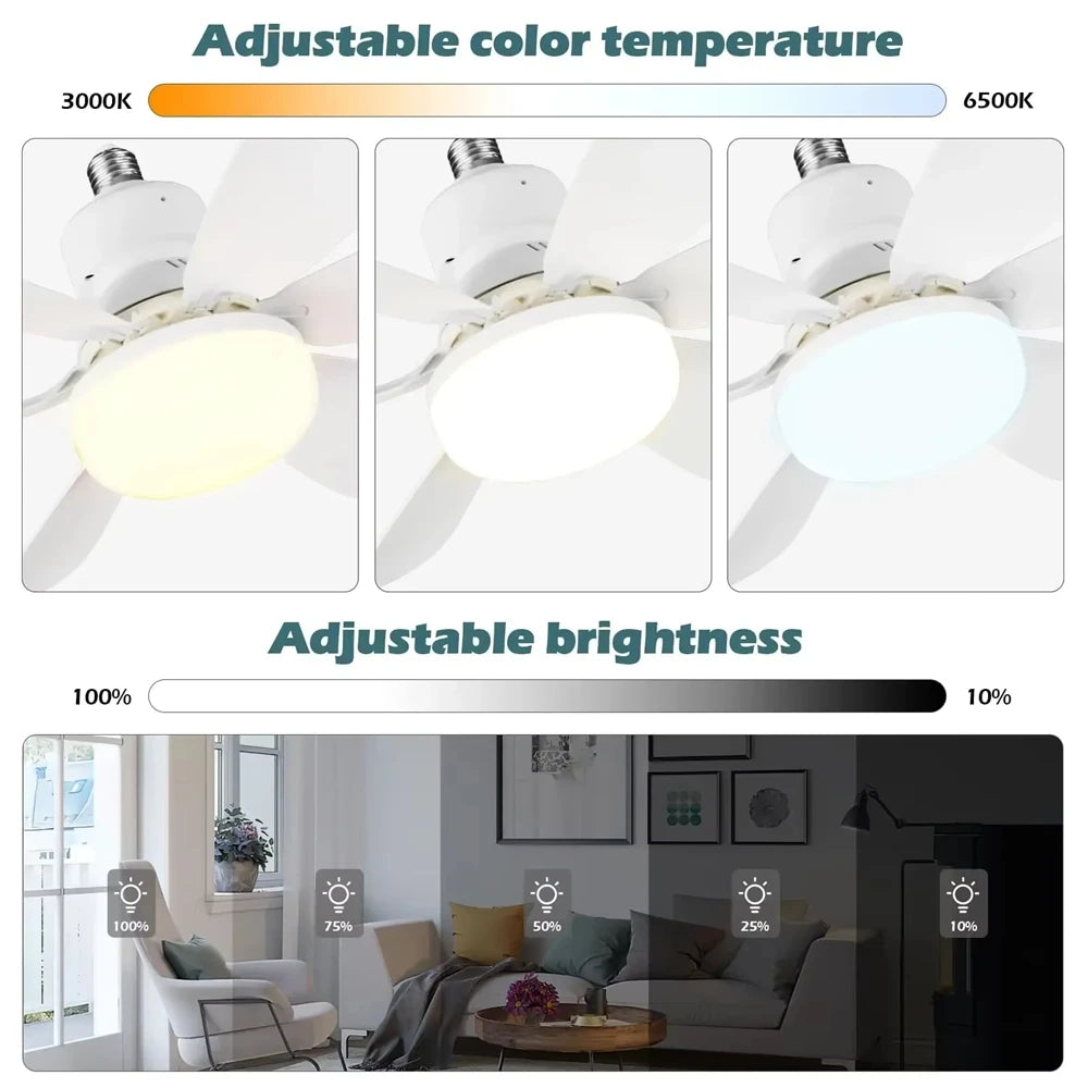 ventilateur lumière led 40w télécommande intensité réglable blanc moderne chambre cuisine salle bain