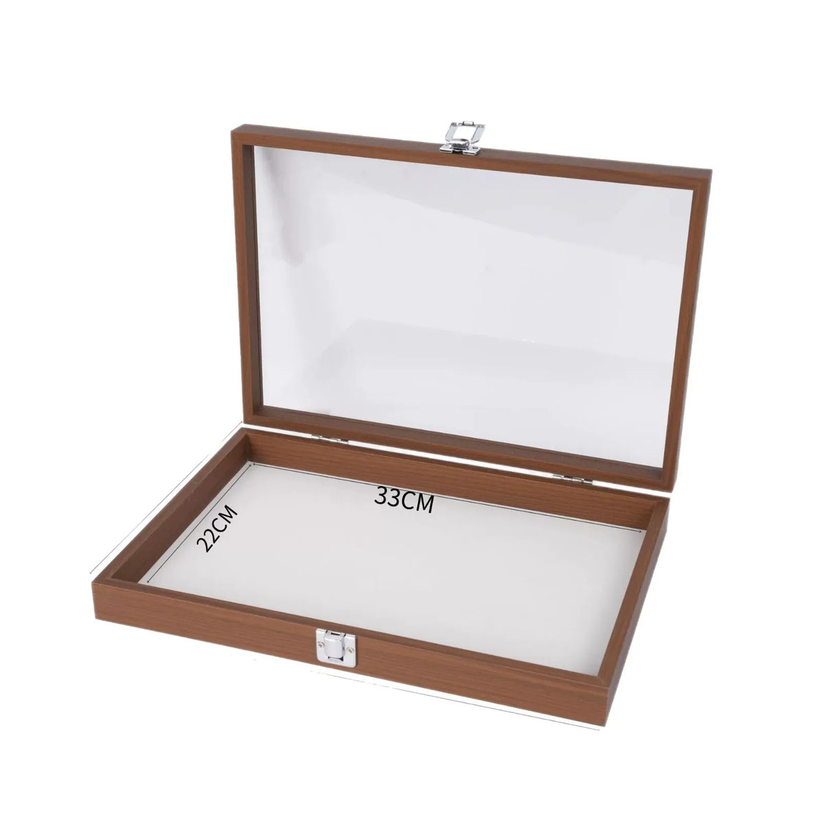 boîte rangement bijoux 33cm 22cm 24 compartiments bois marron clair velours blanc cadenas classique
