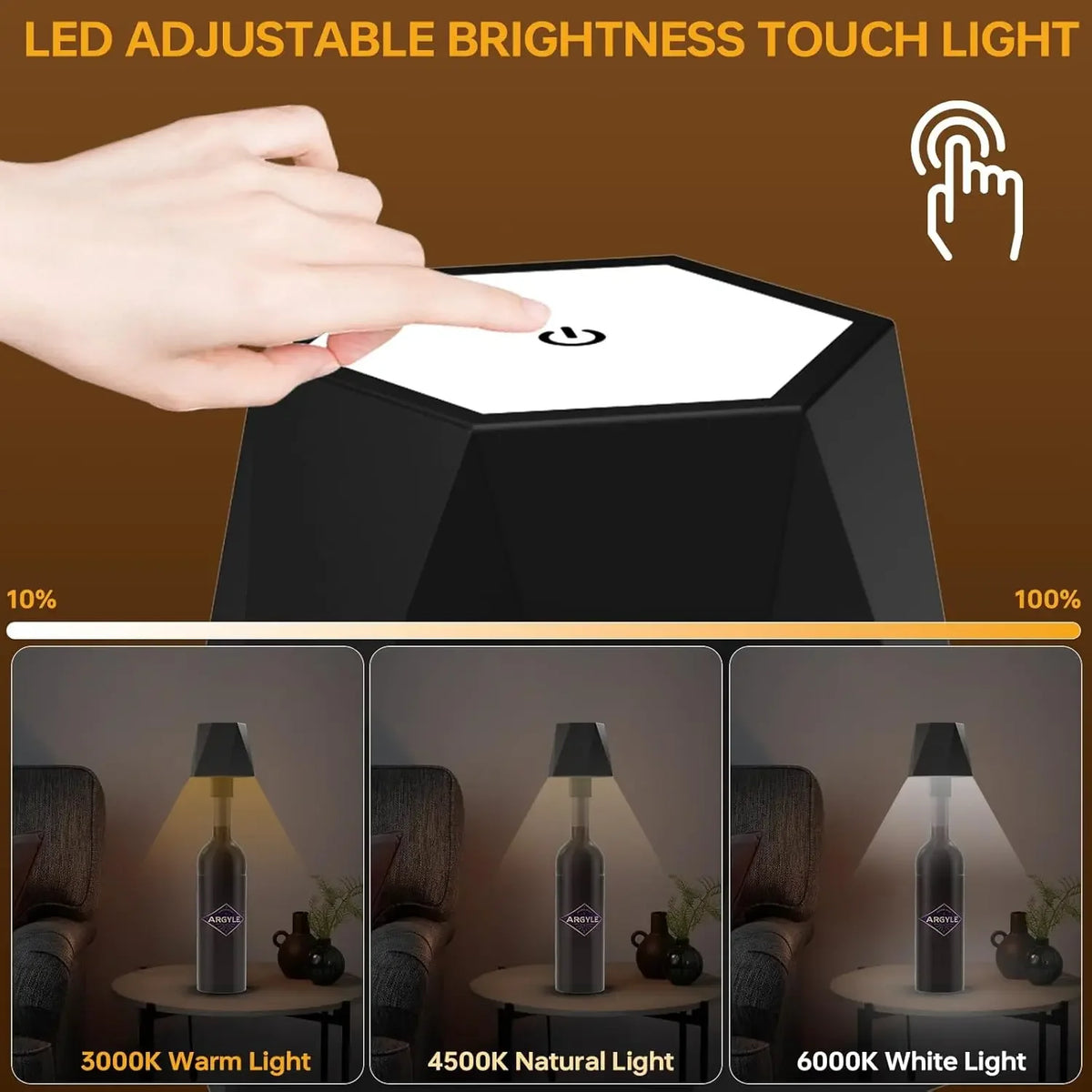 lampe bouteille vin noir tactile led sans fil moderne chambre table