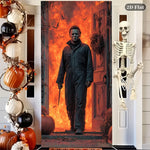 poster mural halloween effets feu masque citrouilles guirlandes squelette noir orange rouge