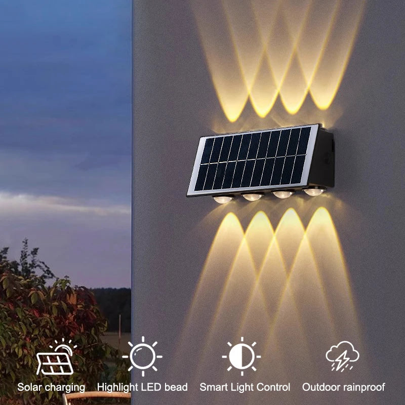 applique murale solaire moderne led noire panneau cellules blanches éclairage extérieur jardin balcon couloir