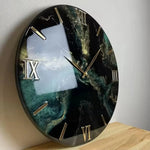 horloge murale contemporaine noir vert doré texture marbrée moderne fixation aluminium 40cm