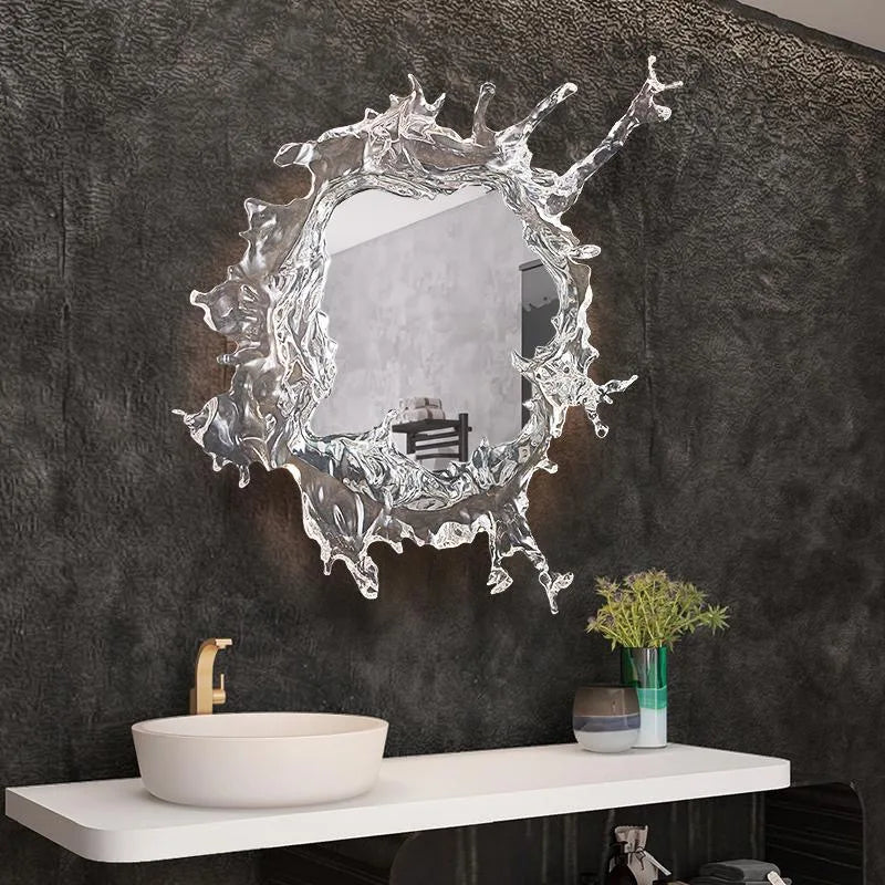 miroir mural moderne effet éclaboussure eau transparent argenté fixé mur