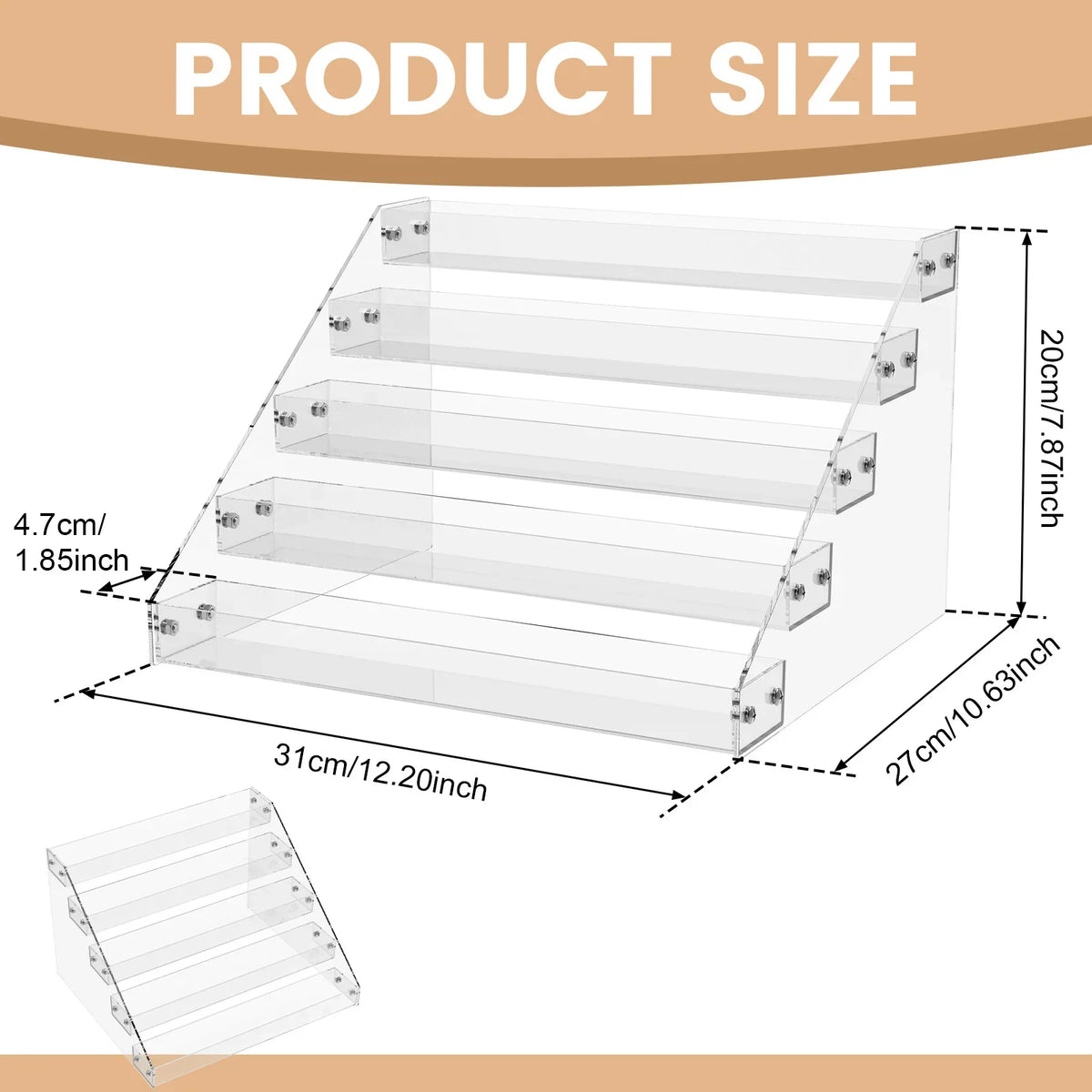 présentoir pyramidal acrylique transparent multi niveaux stockage figurines cosmétiques minimaliste