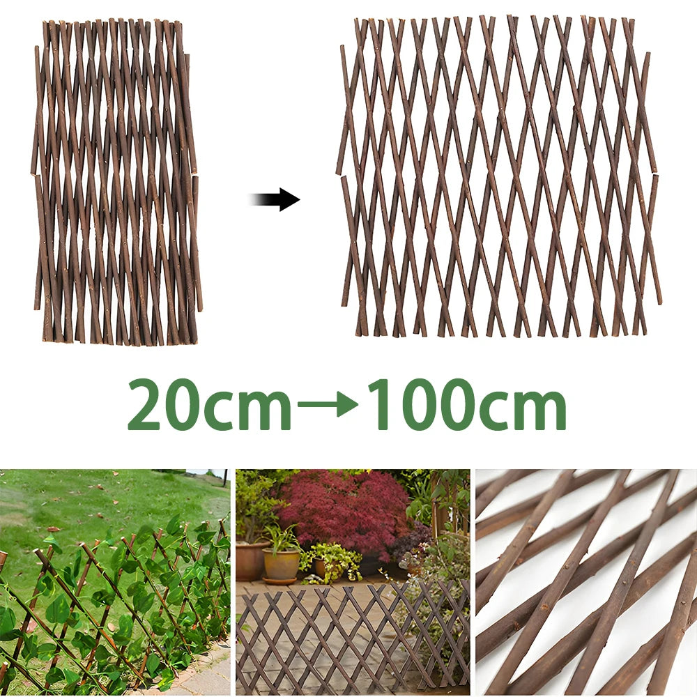 treillis bois naturel rustique support plantes grimpantes decoration jardin extensible tige ciselée brun foncé