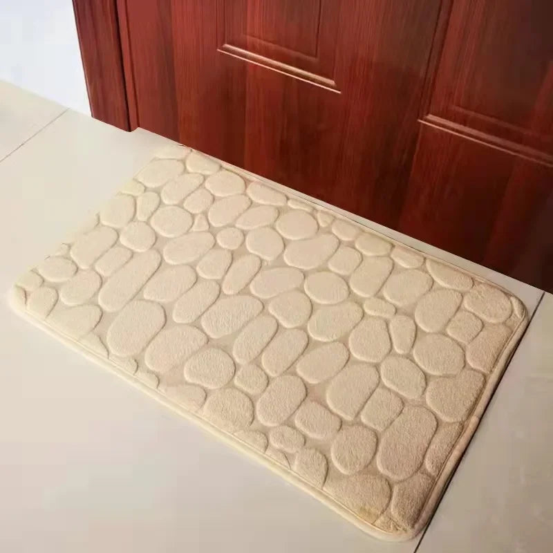 tapis bain antidérapant polyester relief galets moderne gris rose beige