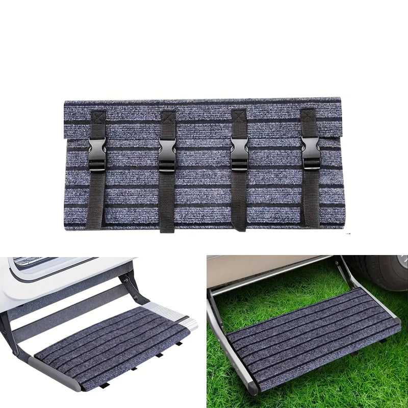 tapis d'escalier pliable moderne gris rayures antidérapant boucles durable camping caravane voyage