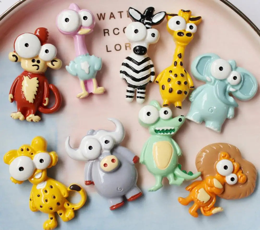 aimants frigo animaux stylisés cartoon éléphant girafe zèbre singe couleurs vives 30 40mm collection