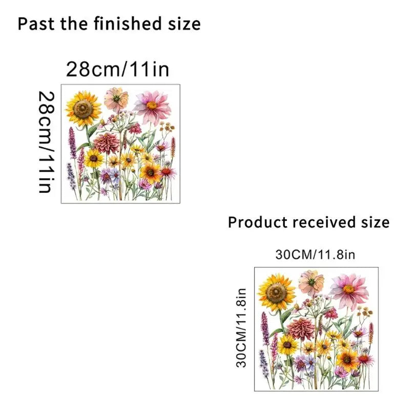 sticker adhésif moderne multicolore tournesol fleurs herbes sauvages décoration wc toilettes couvercle réfrigérateur illustration