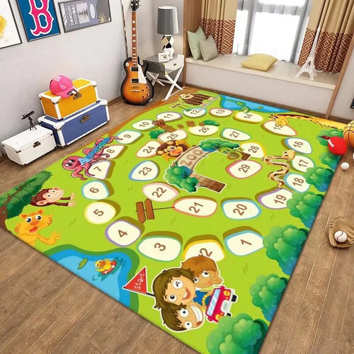 tapis jeu enfant route animaux zoo éducatif décoratif salon chambre maison bleu vert gris
