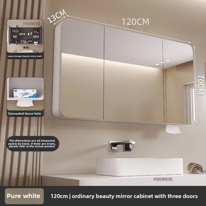 armoire salle bain murale miroir led rangement porte coulissante moderne blanc gris