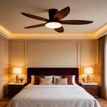 ventilateur moderne noir bois foncé simple silencieux led controle mural traditionnel garantie
